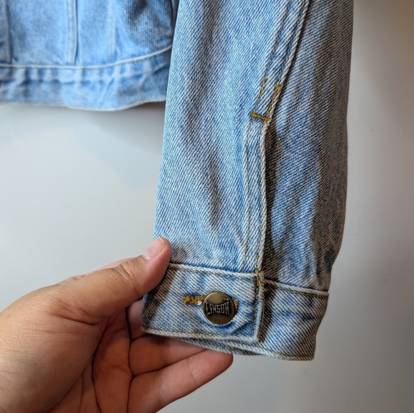 Vintage Linson Harley Davidson Patched Cropped Denim Jacket Women's Large *Stain - Picture 7 of 13